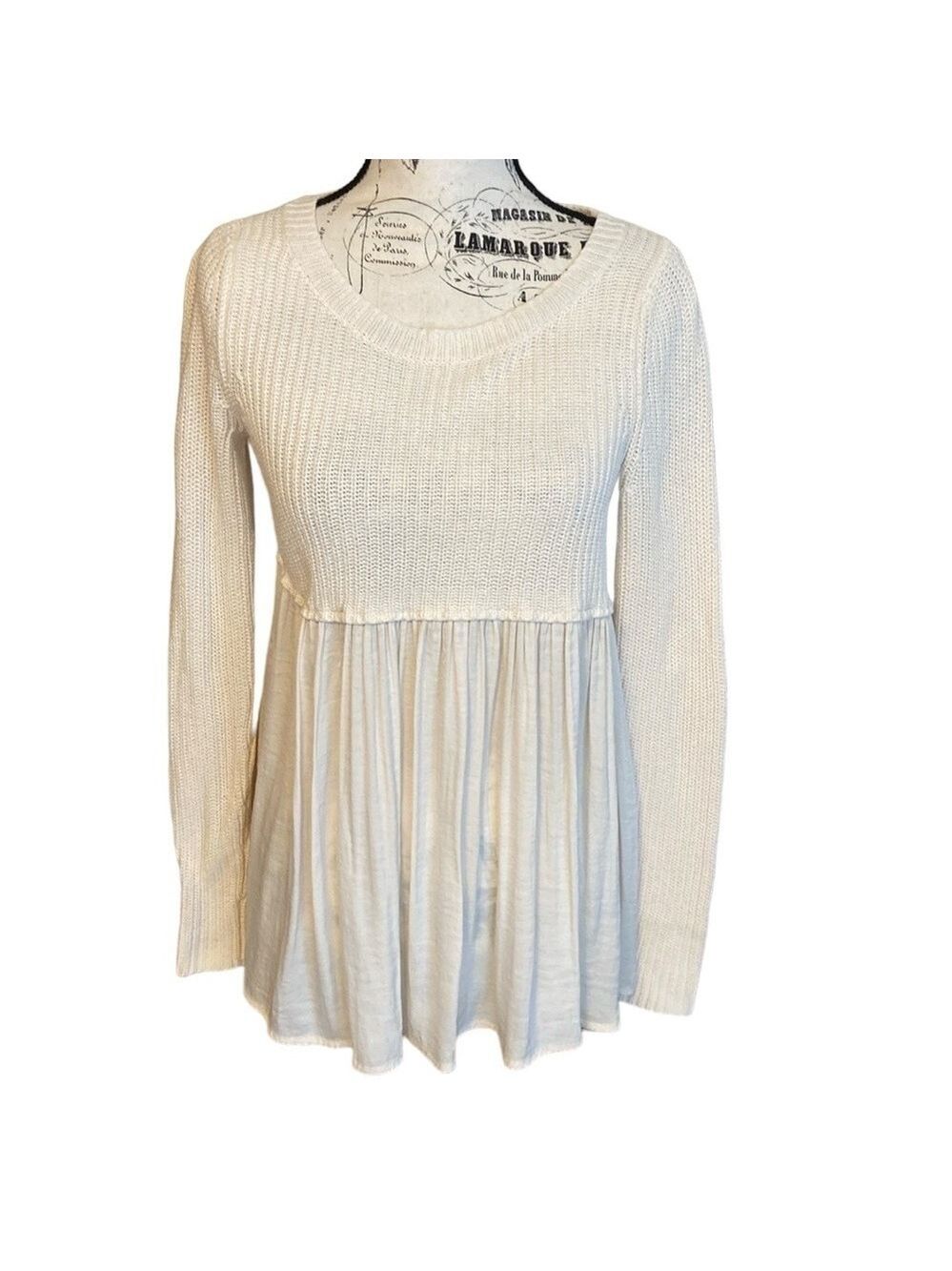 Kimchi Blue Boho Mixed Media Sweater Cream Size XS